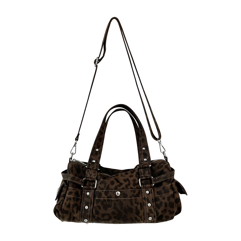 Niche Leopard Print Vintage Hot Large Capacity Fashion Underarm Bag