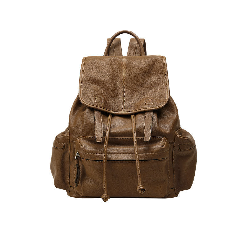 Women's & Men's Vegetable Tanned Sheepskin Lightweight Retro Genuine Leisure Backpack