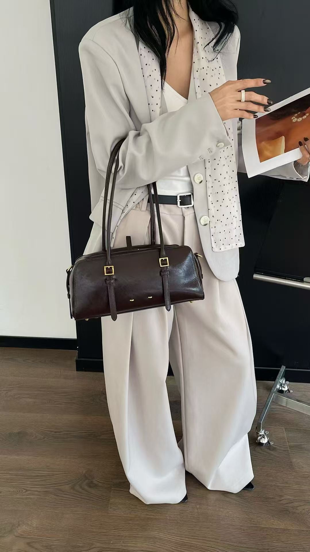 Boston Long Baguette Bowling Fashion Commuter Underarm Bag