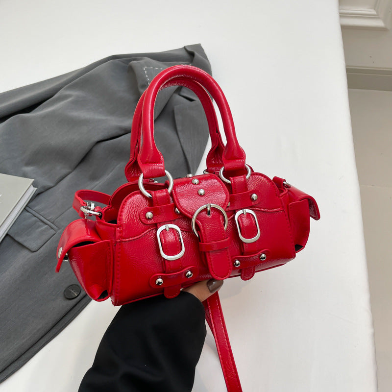 Women's Hot Style Fashion Western Solid Color Motorcycle Texture Women's Shoulder Bag