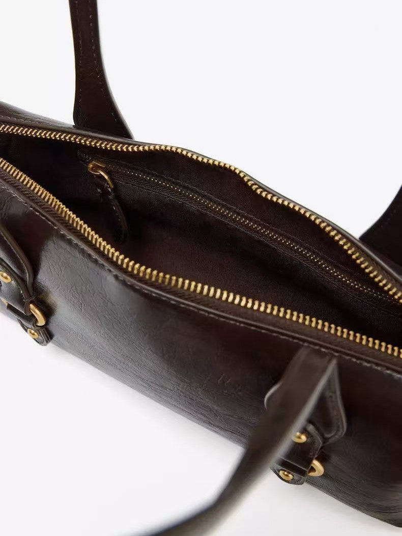 Women's Autumn Fashion Cracked Effect Metal Detail Shoulder Bags