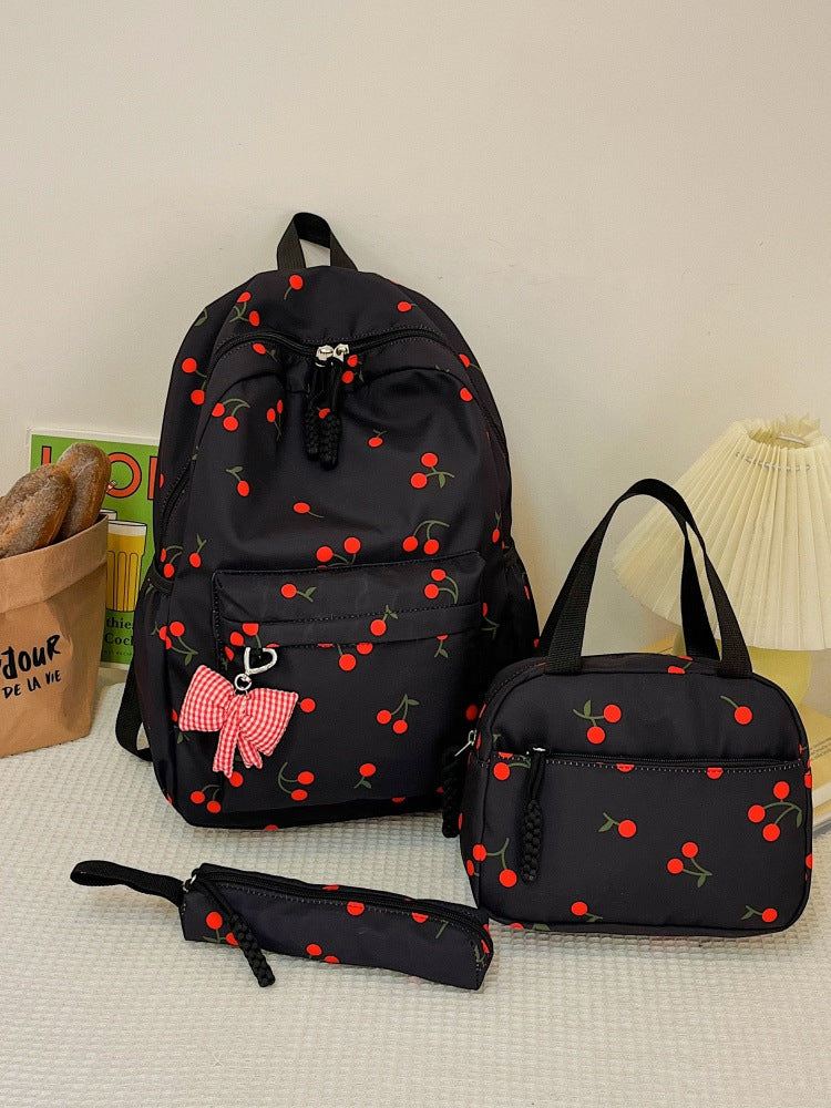 Fresh Cherry Printed Three-piece Set For Junior Handbags