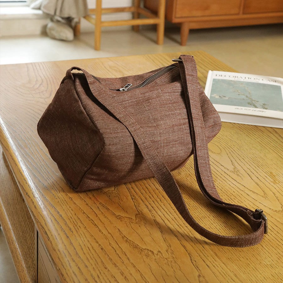 Women's Simple Pillow Large Capacity Solid Color Cotton Linen Niche Travel Bags