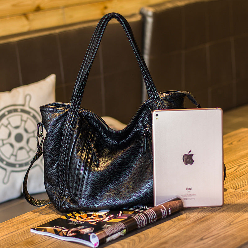 Women's Weaving Solid Color Soft Refined Simple Tote Bag