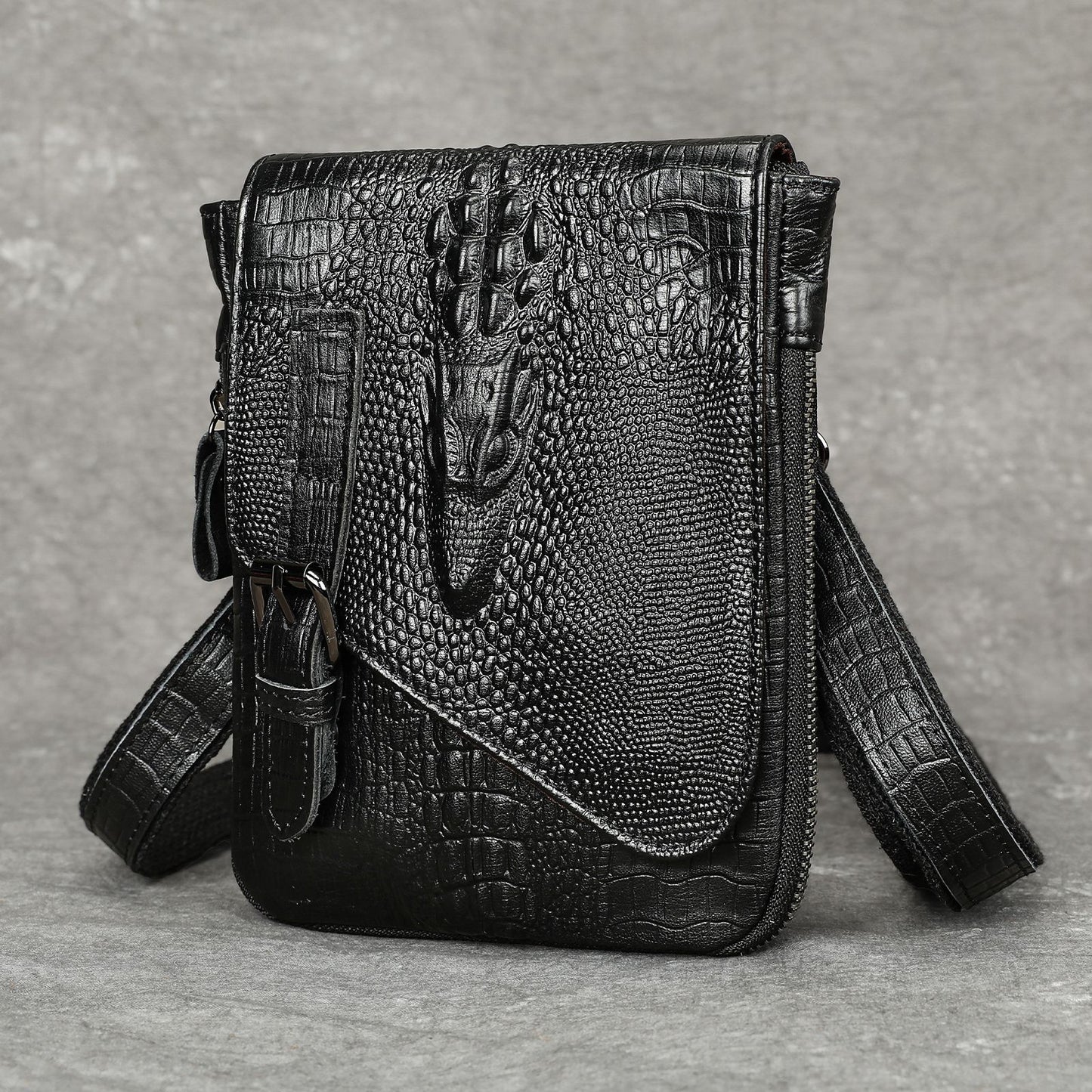 Men's Crocodile Pattern Genuine Leather Wear Mobile Pouch Bags