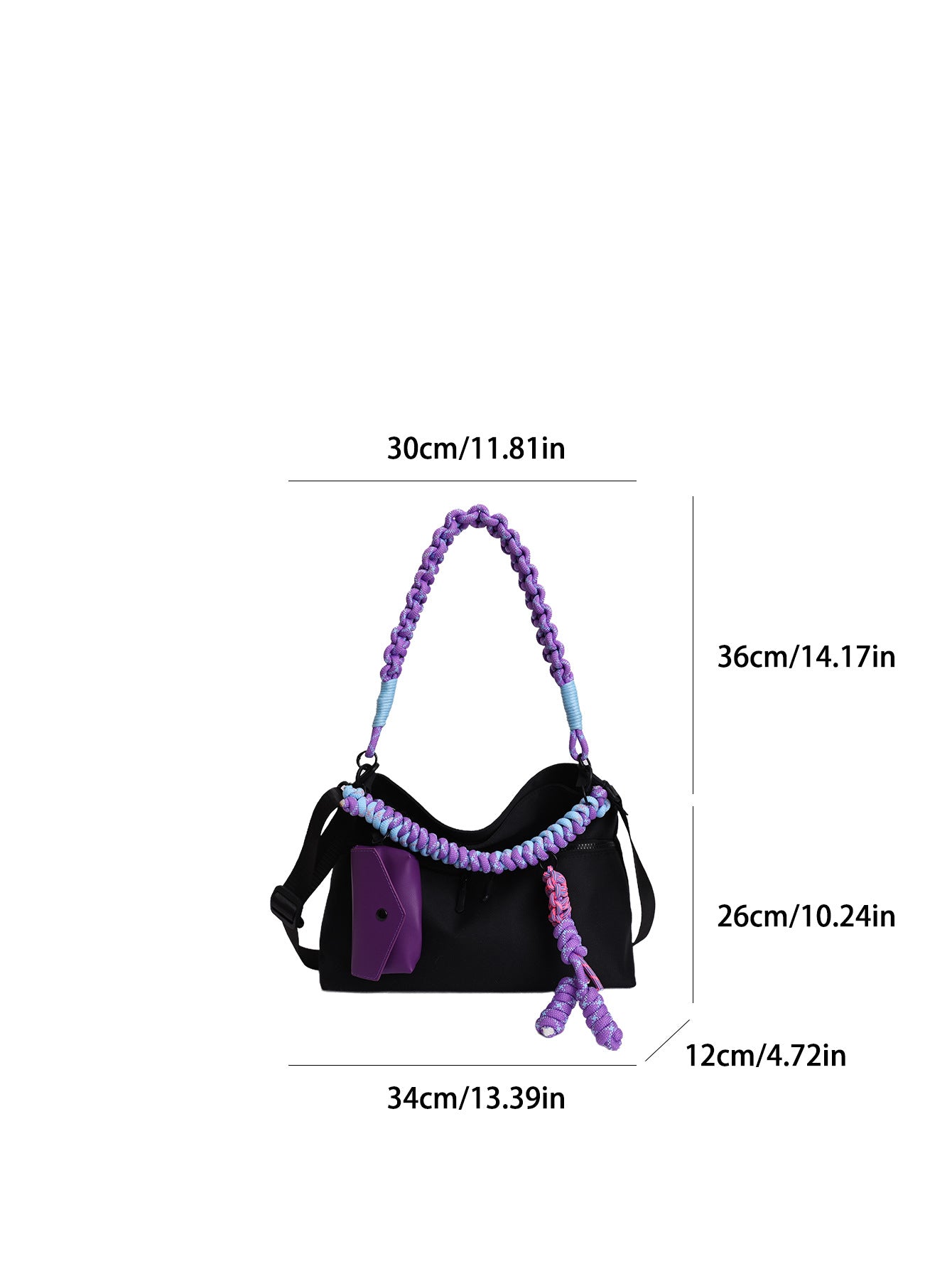 Purple Tone Braided Rope Commute Leisure Blue Contrast Women's Messenger Bag
