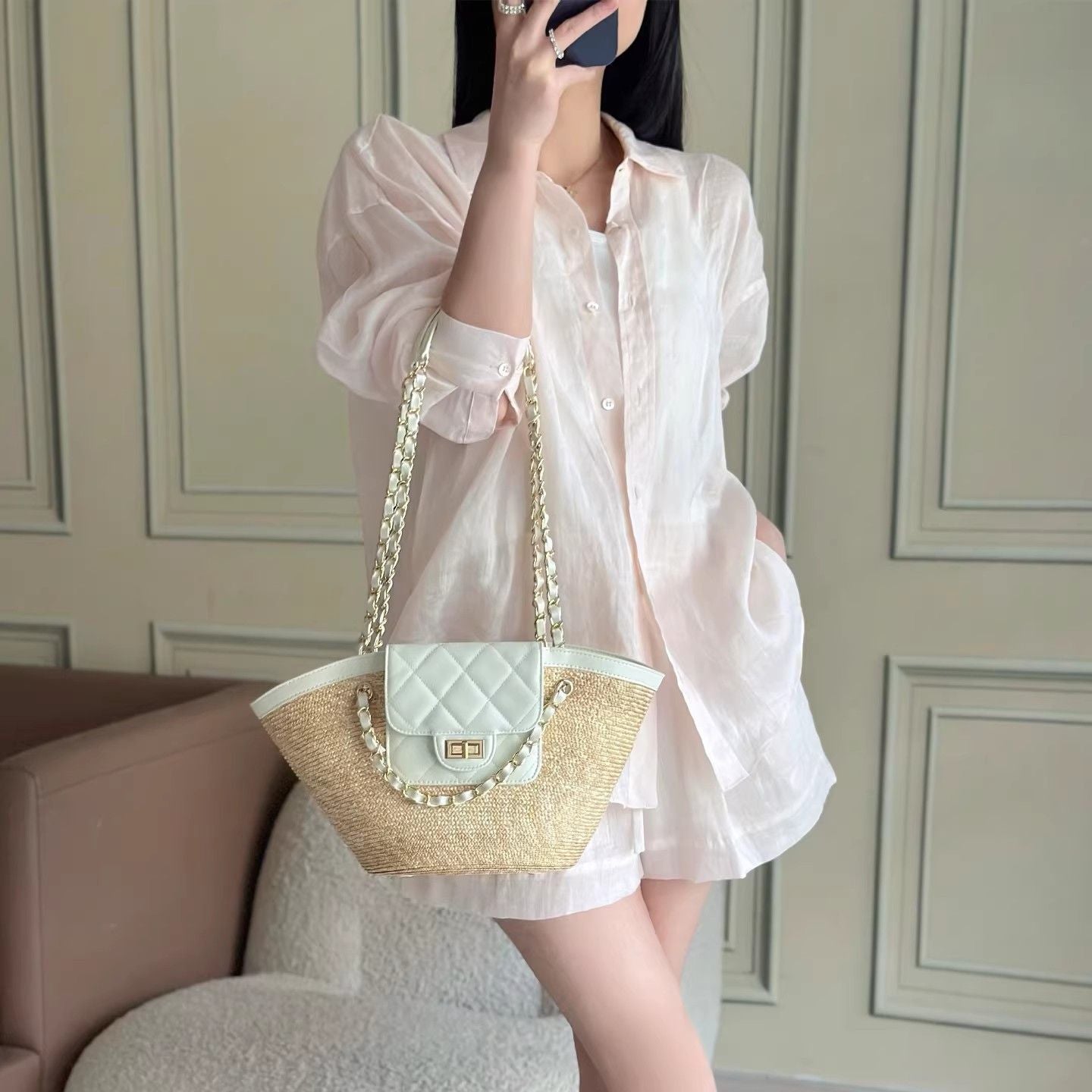 Women's Style Vegetable Basket Woven Seaside Handmade Women's Shoulder Bag