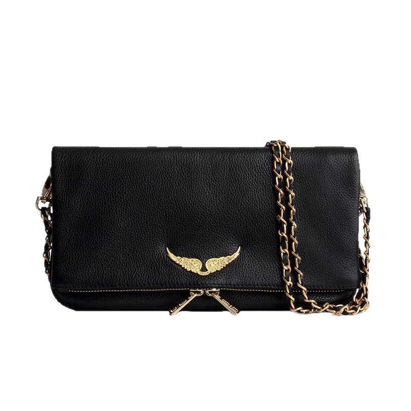 First Layer Cowhide Chain Black Clutch Bags