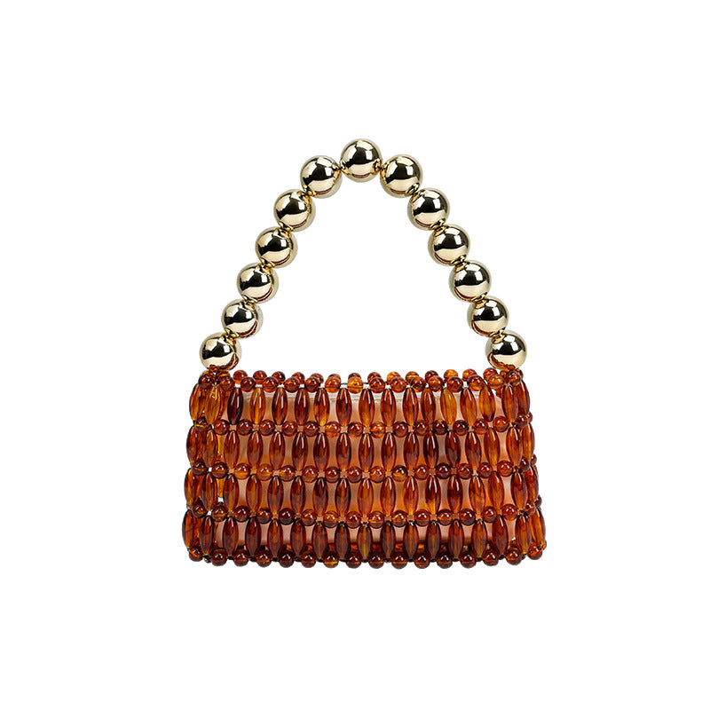 Amber Brown Special Interest Light Luxury Handmade Beaded Hollow Retro Women's Handbag