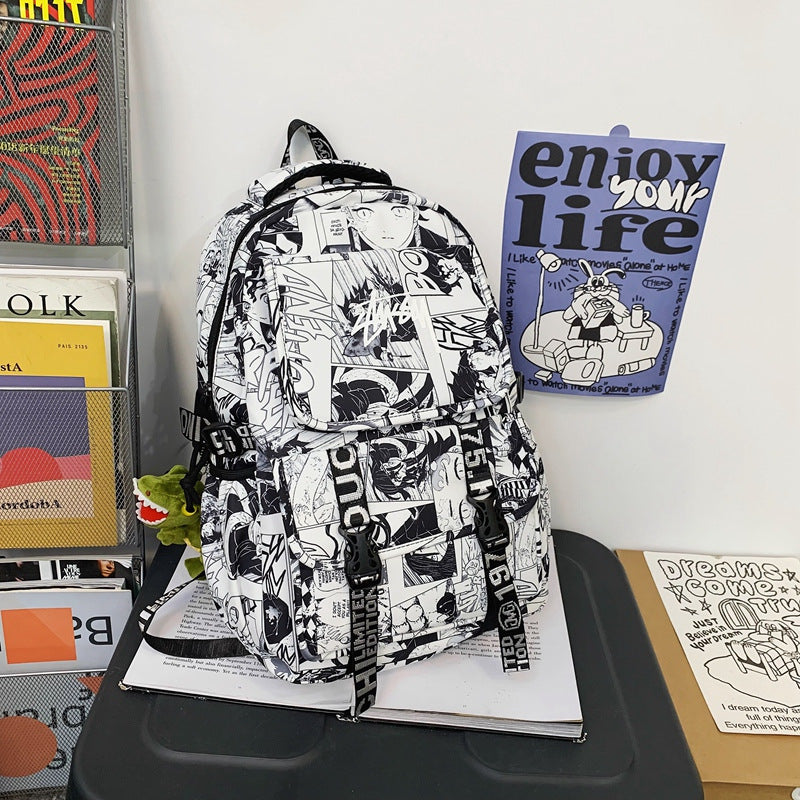 Women's & Men's Letter Large Capacity Junior Campus Trendy Cool Street Leisure Backpack