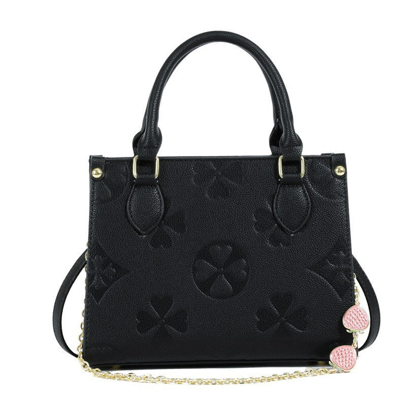 Boston Pillow Clover Embossed Strawberry Diamond Pendant Women's Messenger Bag
