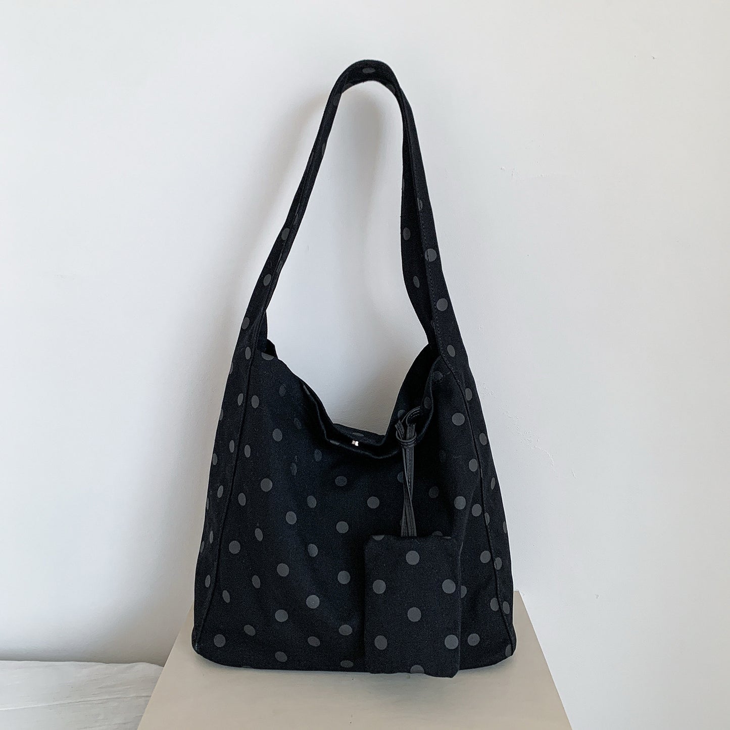 Women's Korean Polka Dot Canvas Idle Style Design Large Women's Shoulder Bag