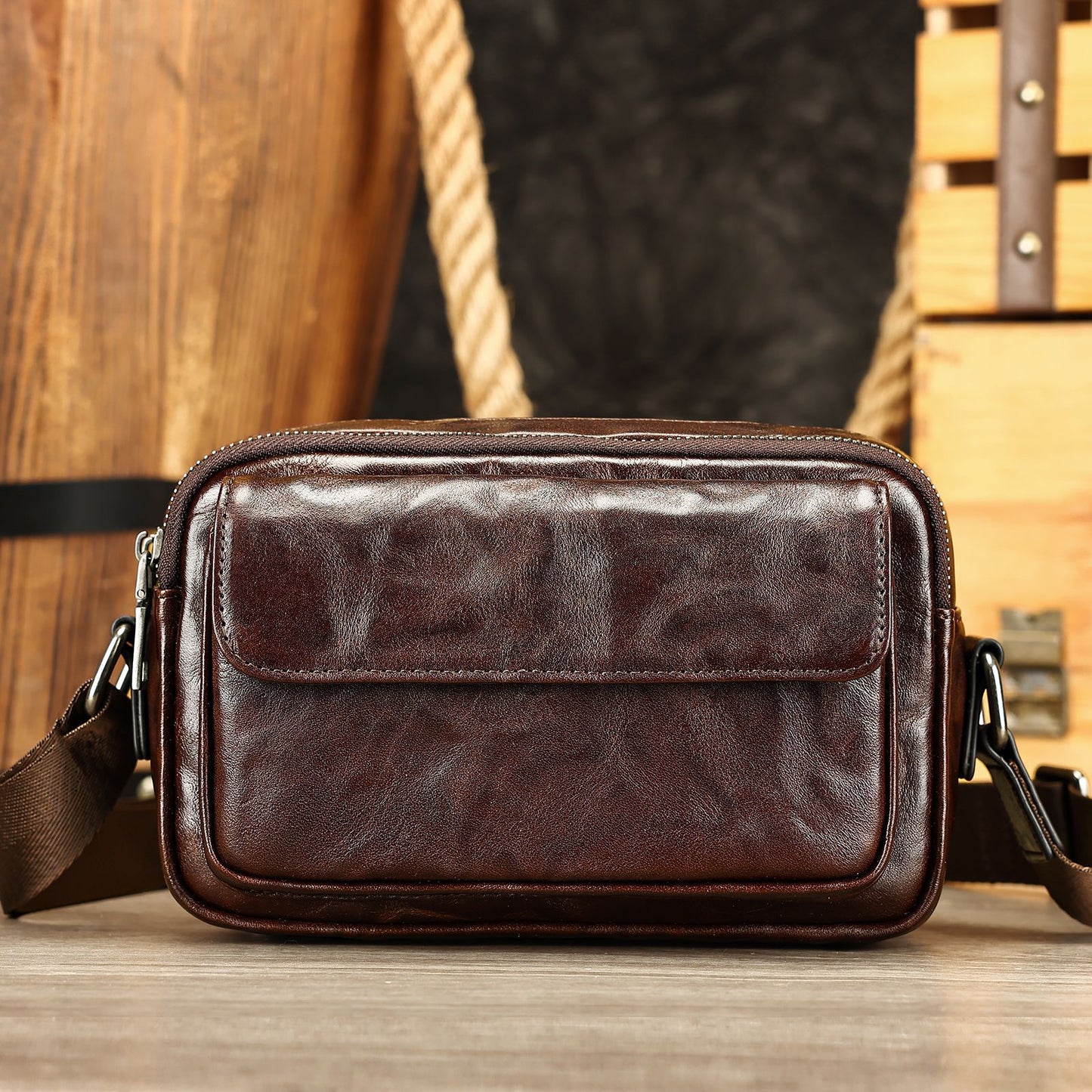 Layer Cowhide Clutch Pattern Horizontal Leather Simple Light Luxury Men's Messenger Bag