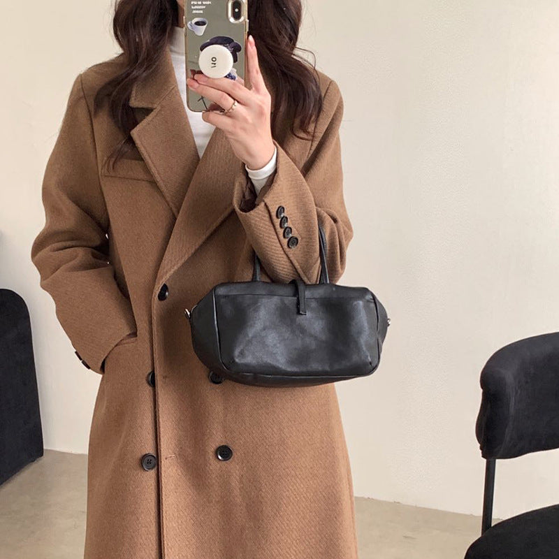 Women's Tanned Soft Sheepskin Bowling Retro Style Genuine Leather Boston Handbags