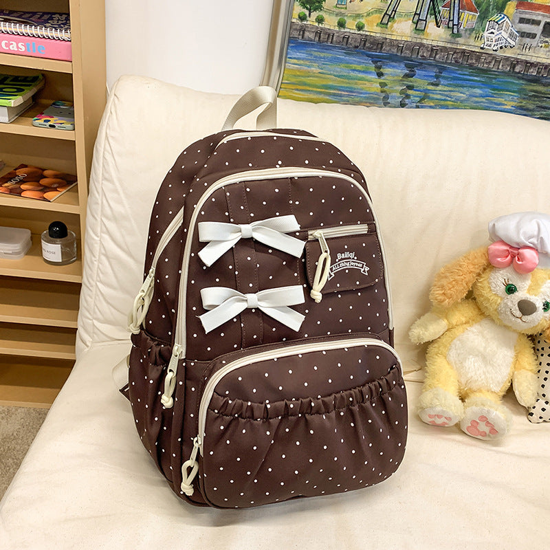Style College Female Junior High Fashion Polka Dot Simple Large Leisure Backpack