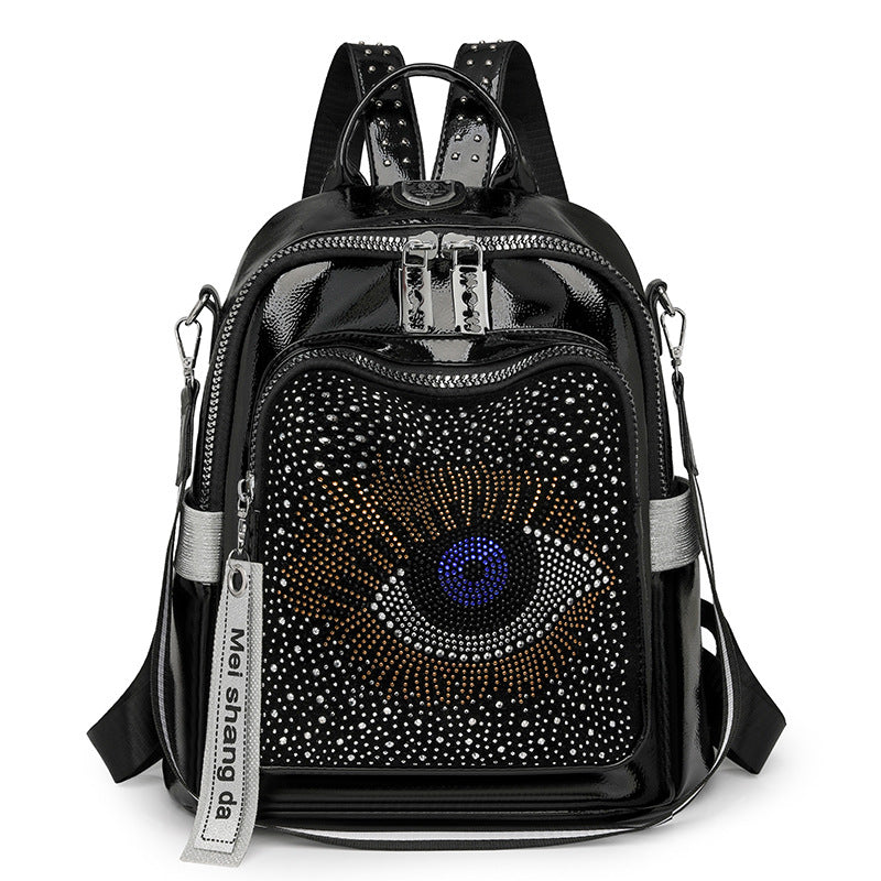 Women's Rhinestone Fashion Personality Big Eyes Western Style Large Capacity Backpacks