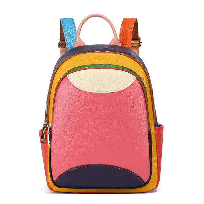 Women's Leather Fashion Trend Multicolor First Layer Cowhide Women's Backpack