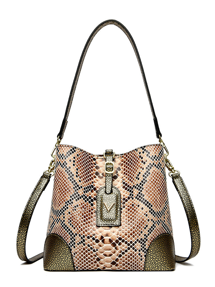 Women's Texture Snake Pattern Light Luxury Minority Bucket Bag