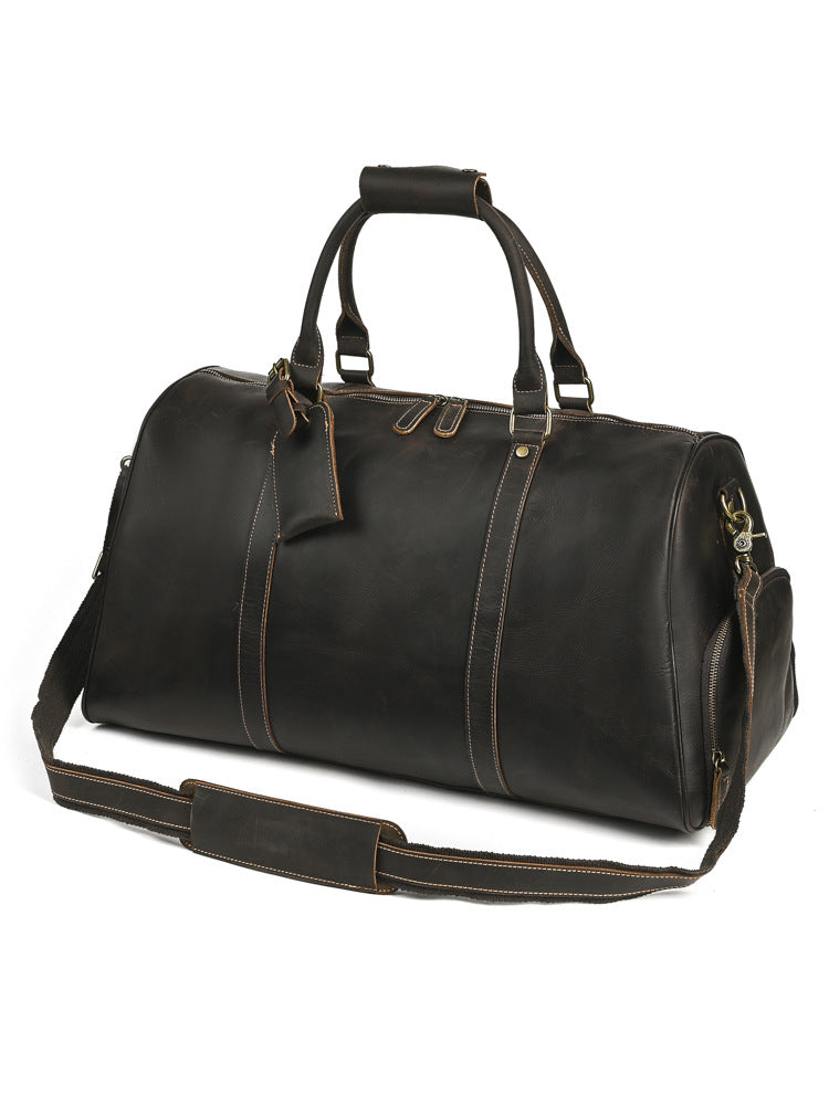 Men's Crazy Horse Leather Large Capacity Fitness Handbags