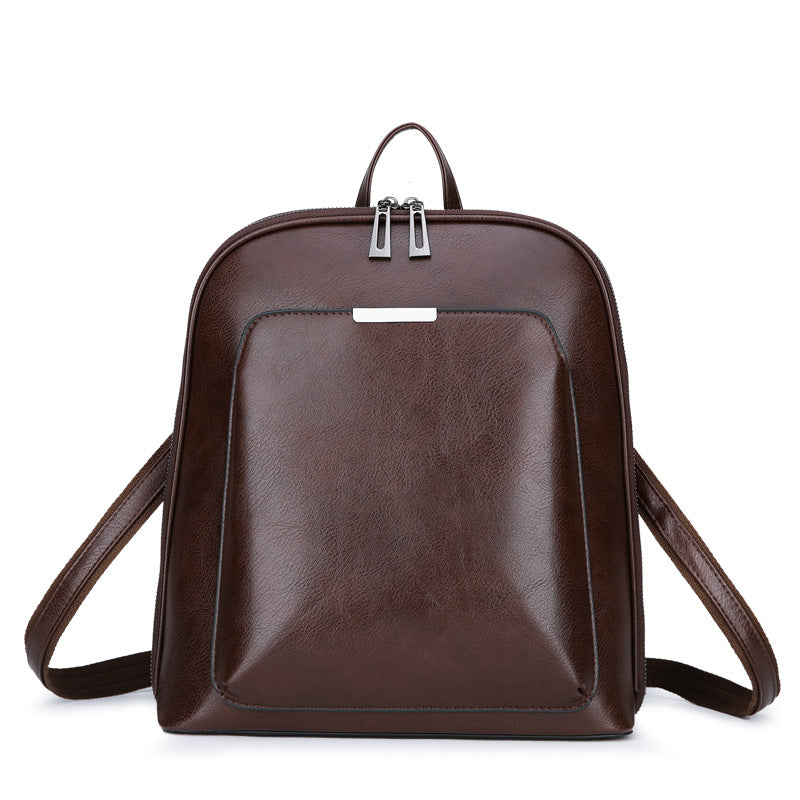 Men's Summer Sandwich Zipper Leather Storage Business Backpack