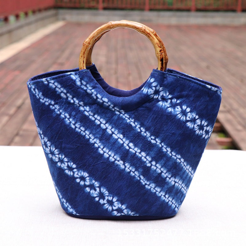 Yunnan National Style Tie-dyeing Cloth Handmade Cotton Canvas Bamboo Commemorative Women's Handbag