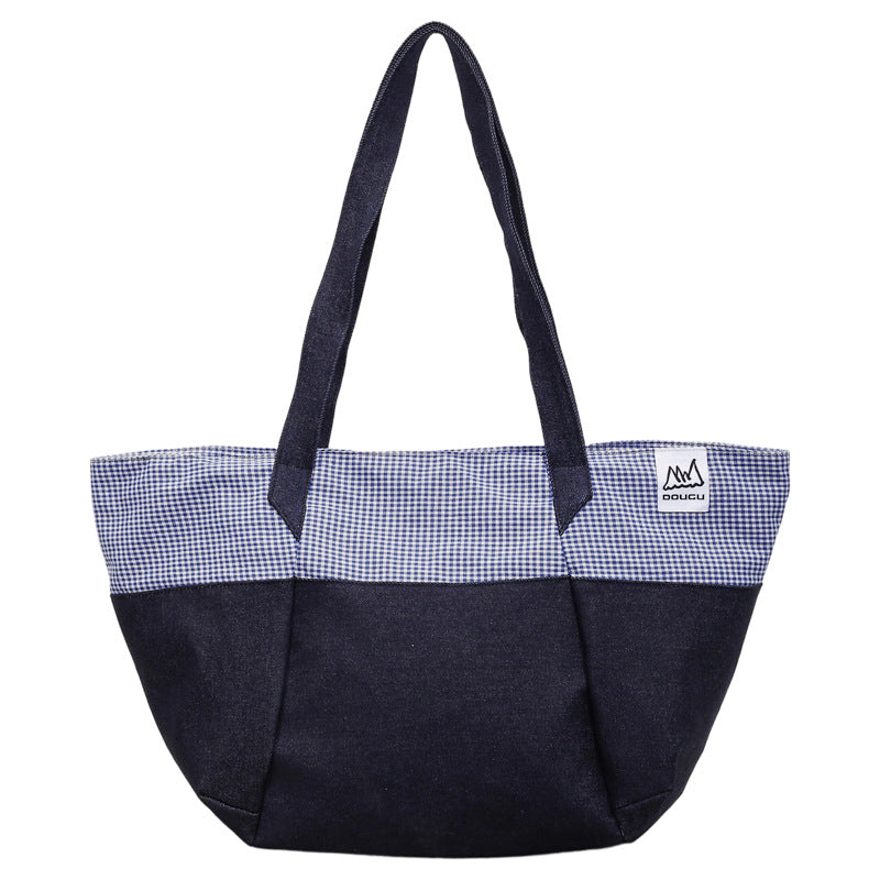 Korean Style Fashion Color Contrast Denim Niche Western Commuter Tote Bag
