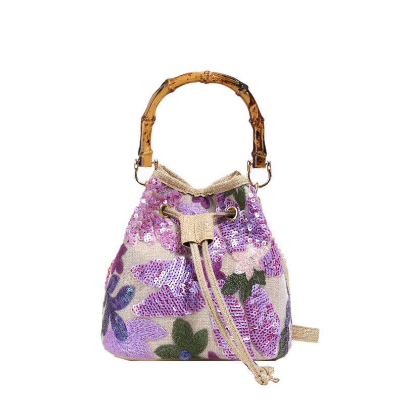 Women's Style Retro National Artistic Mesh Embroidered Flower Sequined Bags
