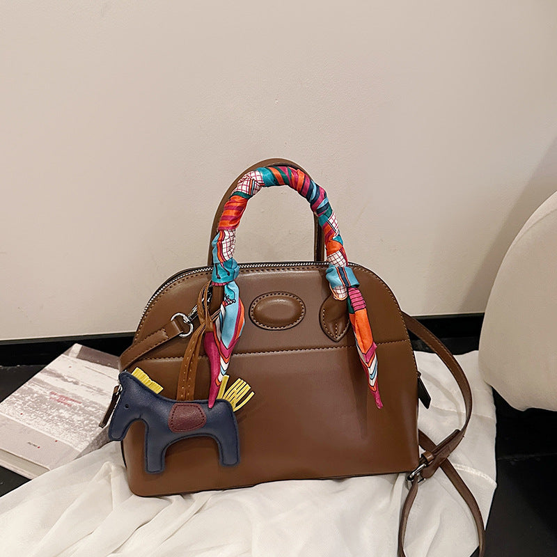 Women's Shell Cowhide Bowling Portable Zippered Women's Handbag