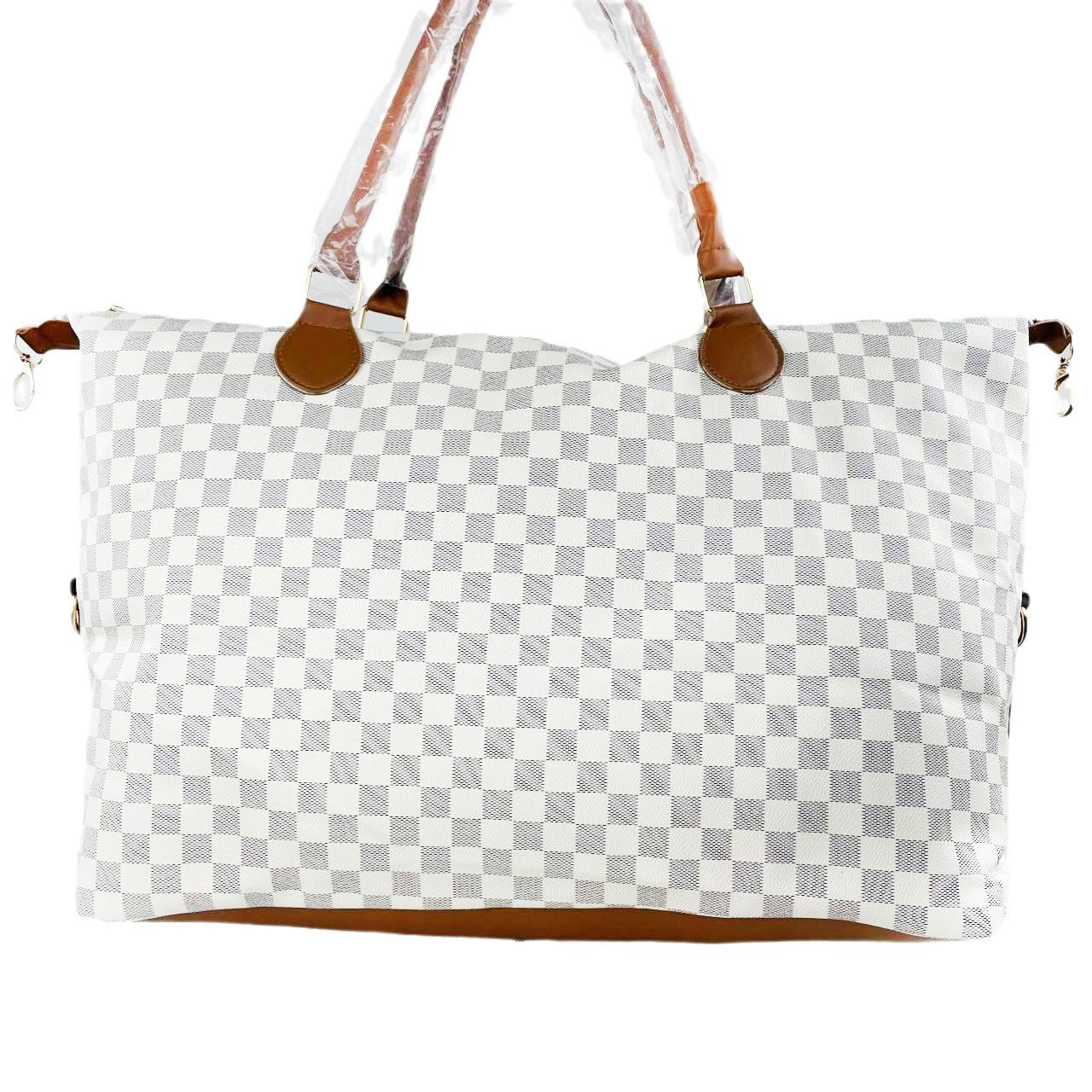 Large Capacity Leather Plaid Weekend Storage Lightweight Travel Bags