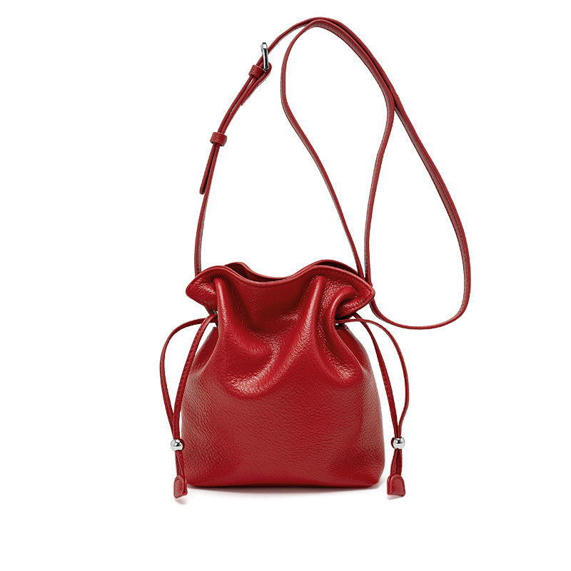 Women's Drawstring Cloud Mobile Genuine Leather Lucky Women's Shoulder Bag