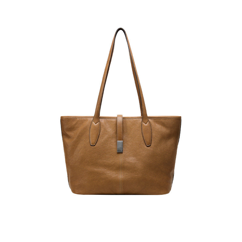 Women's Vegetable Tanned Sheepskin Long Large Capacity Commuter Tote Bag