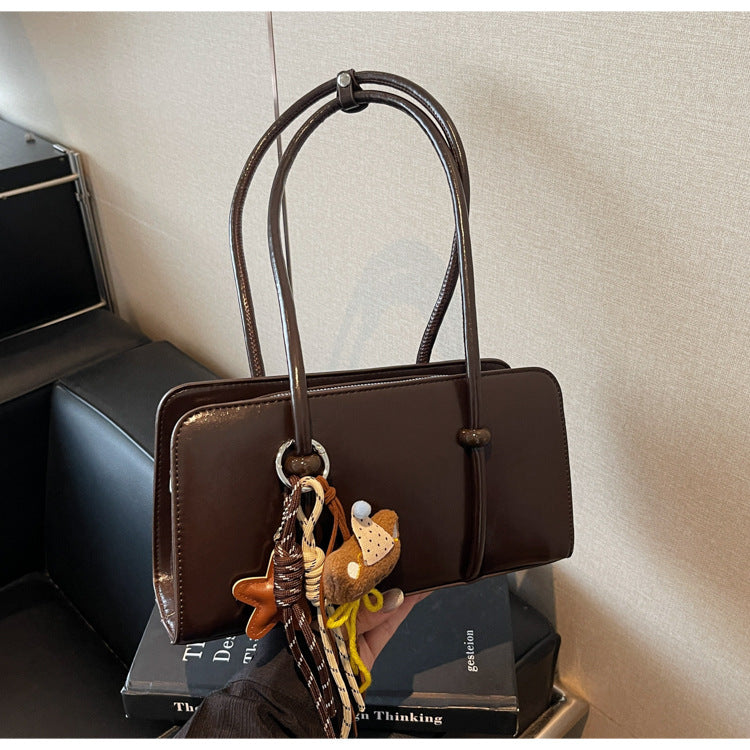 Elegant Underarm Retro Bright Noodle Texture Portable Baguette Large Women's Shoulder Bag