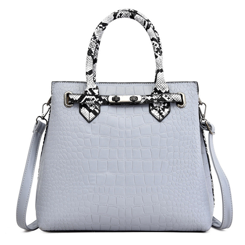 Women's Fashion Big Solid Color Crocodile Pattern Handbags