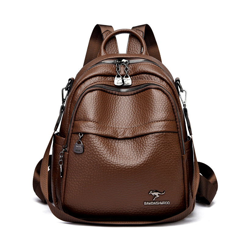 Women's Soft Leather Fashion Mom Portable Traveling Large Women's Backpack