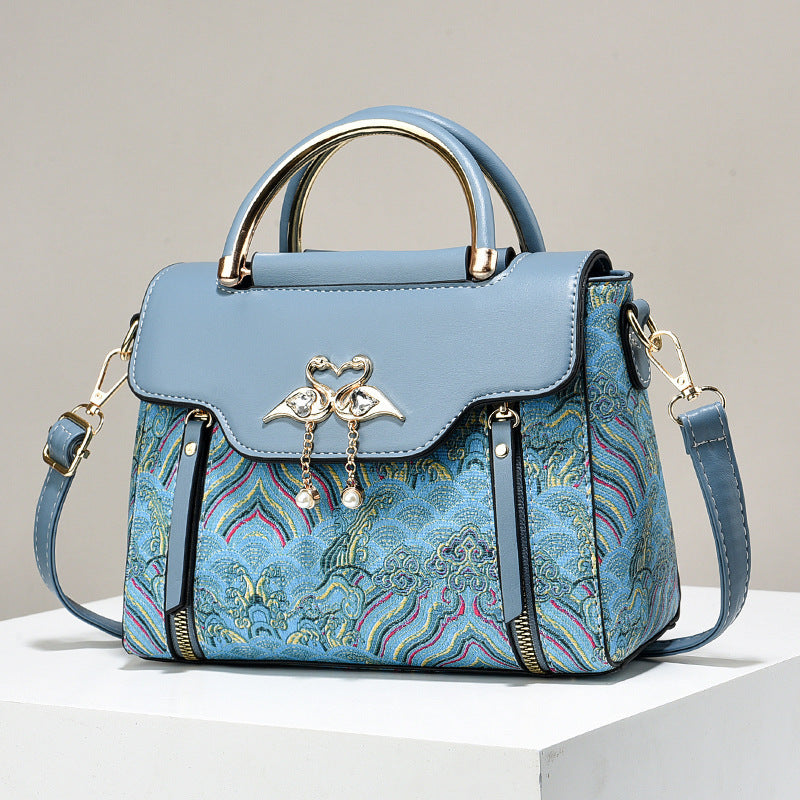 Women's Embroidery Contrast Color Portable Niche Large Bags