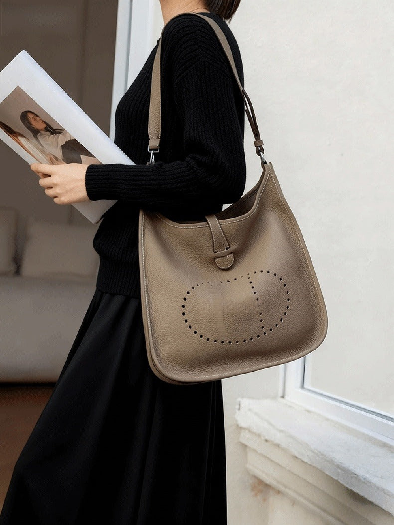 Women's First Layer Cowhide Large Capacity Hollow Bags