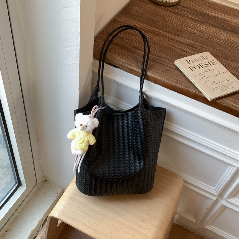 Women's Retro Mori Style Woven Fashion High Sense Large Tote Bag