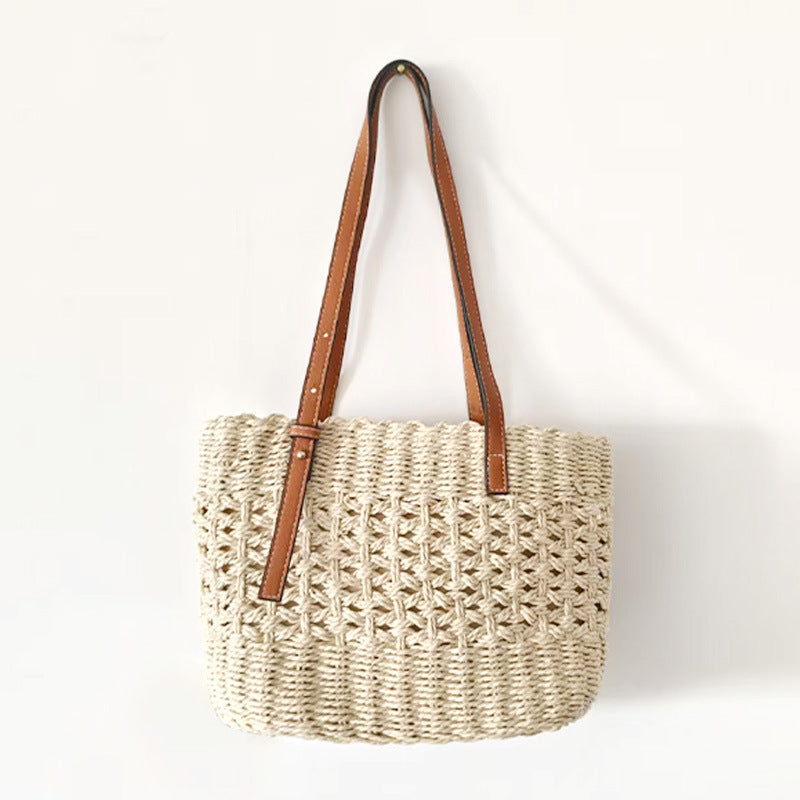 Women's Capacity Straw Summer Seaside Vacation Leisure Simple Support Flower Women's Shoulder Bag