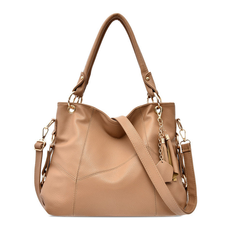 Women's Soft Leather Fashion Trendy Patchwork Big Shoulder Bags