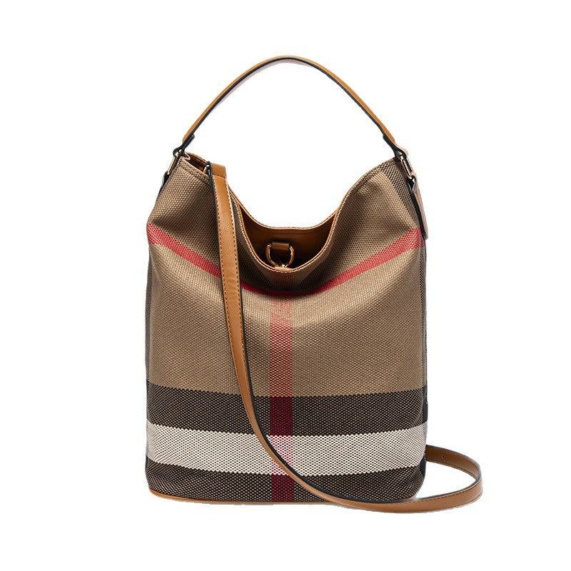Women's Canvas Check Pattern Fashionable Contrast Color Striped Large Capacity Women's Handbag