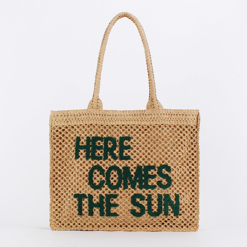 Embroidered With Letters Large Capacity Woven Daily Commute Women's Shoulder Bag