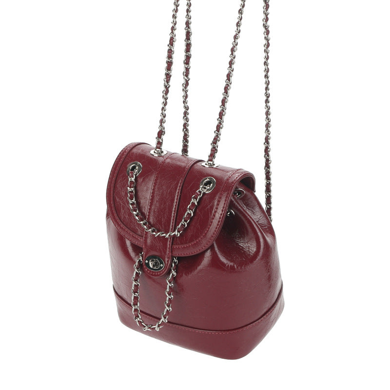 Niche Genuine Cowhide Chain Terms Lightweight Classic Backpacks