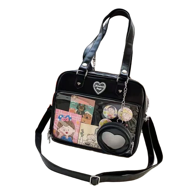 Soft Cartoon Transparent College Style Board Women's Shoulder Bag