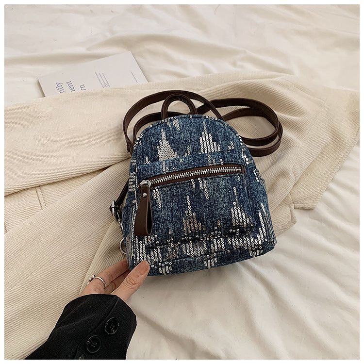 Women's Fashion High-grade Western Style Sequined Denim Backpacks
