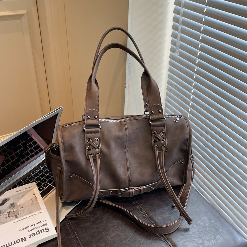 Women's Motorcycle Trendy Cool Soft Leather Retro Large Capacity Handbags