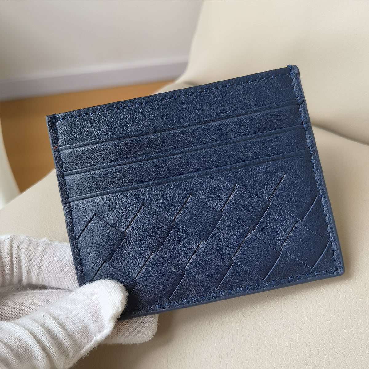 Authentic Leather Weave Wide Plaid Mini Clamp Exquisite Card Pack Card Sleeve
