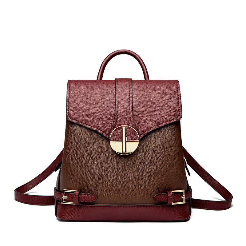 Women's Concentric Trendy Cool Color Scheme Leather Women's Backpack