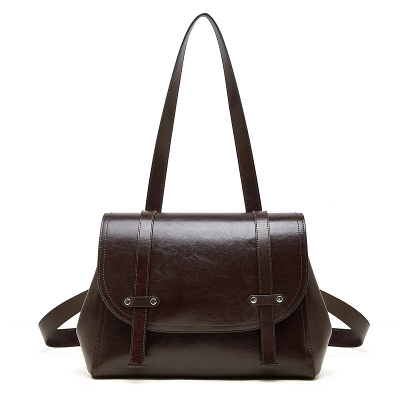 Women's Leather Design Oil Wax Cowhide Large Capacity Portable Diagonal Women's Backpack