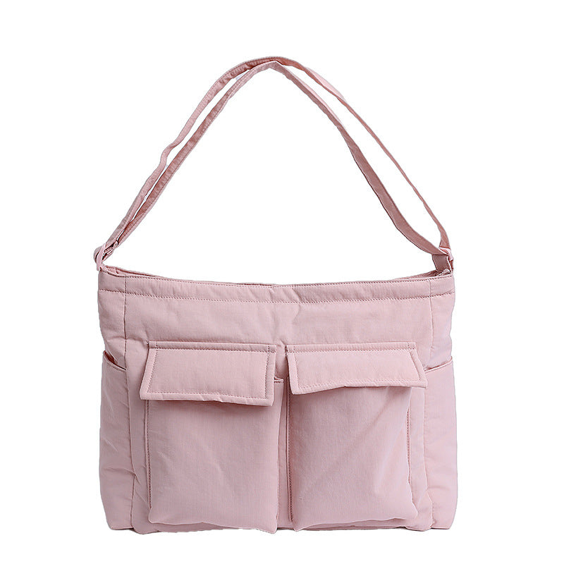 College Solid Color Commuter Super Light Large Capacity Class Nylon Shoulder Bags