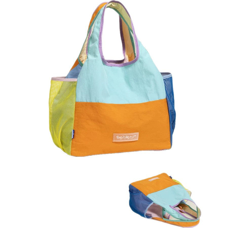 Women's Contrast Color Dopamine Foldable Fashionable Lightweight Nylon Cloth Women's Shoulder Bag